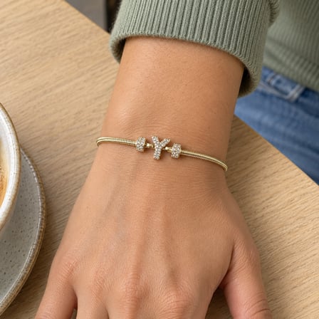 14K Altın Renginde Y Harfli Taşlı Yılan Zincir Kadın Bileklik +5cm Uzatma