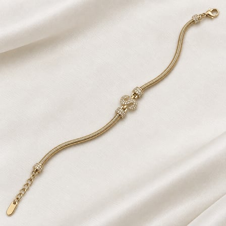 14K Altın Renginde S Figürlü Taşlı Yılan Zincir Kadın Bileklik +5cm Uzatma