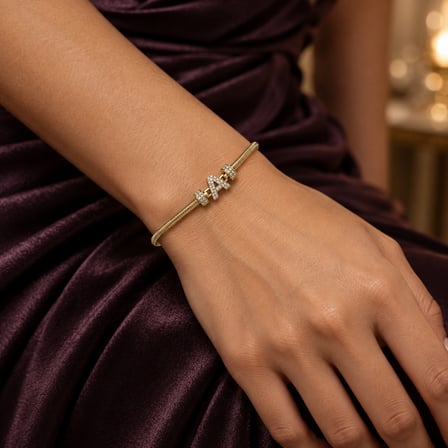 14K Altın Renginde A Harfli Taşlı Yılan Zincir Kadın Bileklik +5cm Uzatma