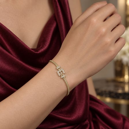 14K Altın Renginde E Harfli Taşlı Yılan Zincir Kadın Bileklik +5cm Uzatma