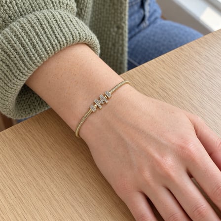 14K Altın Renginde M Harfli Taşlı Yılan Zincir  Kadın Bileklik +5cm Uzatma