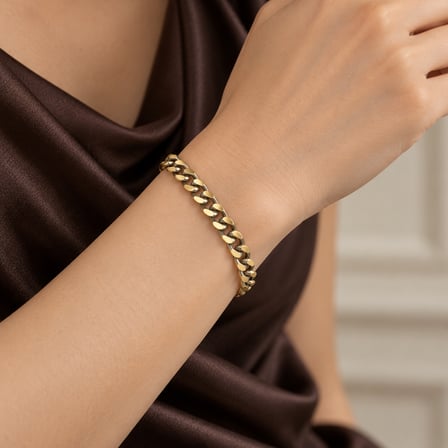 Altın Renk Kuyum Model Gurmet Zincir 316L Paslanmaz Çelik Bileklik