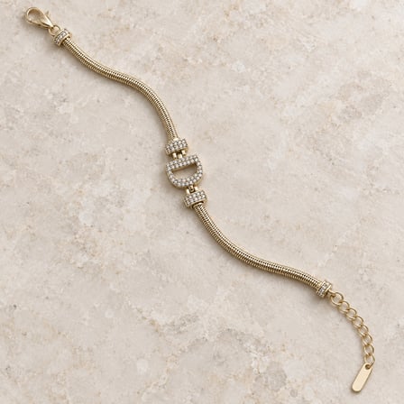 14K Altın Renginde D Harfli Taşlı Yılan Zincir Kadın Bileklik +5cm Uzatma