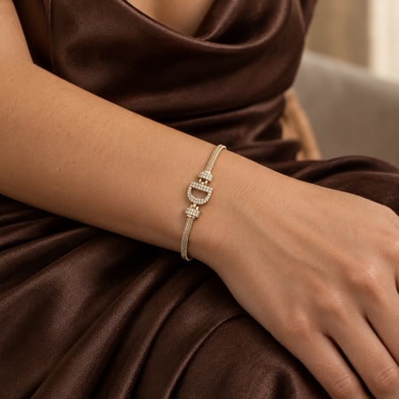 14K Altın Renginde D Harfli Taşlı Yılan Zincir Kadın Bileklik +5cm Uzatma