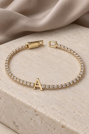 14K Altın Renginde A Harfli Taşlı Kadın Tenis Bileklik