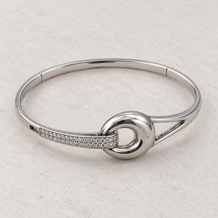 XP Işıltılı Halka Detaylı Taşlı Kadın Kelepçe Bileklik – Gümüş Renk, 16,5 - 18 cm (60)