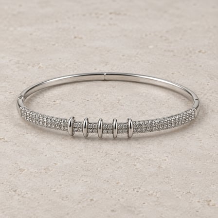 XP Işıltılı Ritim Taşlı Kadın Kelepçe Bileklik – Gümüş Renk, 16,5 - 18 cm (60)