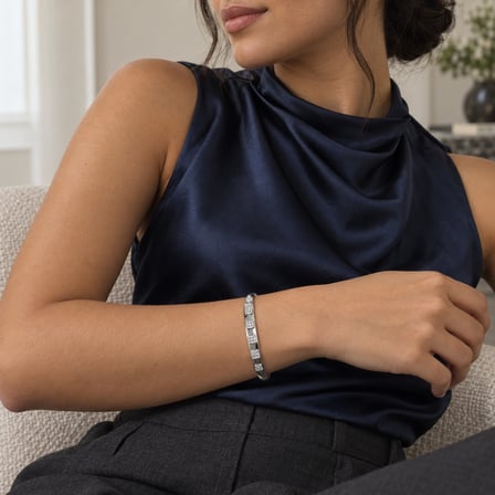 XP Silver Aura Gümüş Renk Geçmeli Desen Kadın Kelepçe Bileklik - 15–16,5 cm (57)