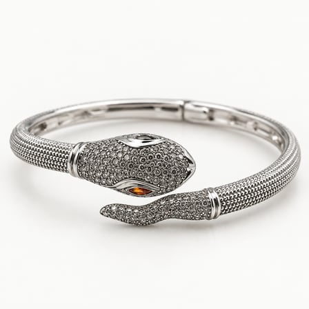 XP Viper Işıltısı Yılan Figürlü Taşlı Kadın Kelepçe Bileklik – Gümüş Renk, 15–16,5 cm (57)
