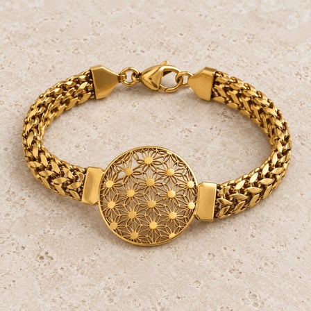 Flora Işıltısı 316L Paslanmaz Çelik Çiçek Motifli Gold Renk Kadın Zincir Bileklik