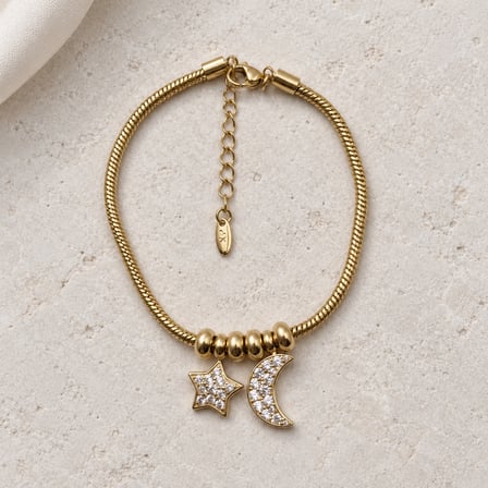 Luna Stella 14K Altın Renginde Ay Yıldız Figürlü Taşlı Kadın Bileklik