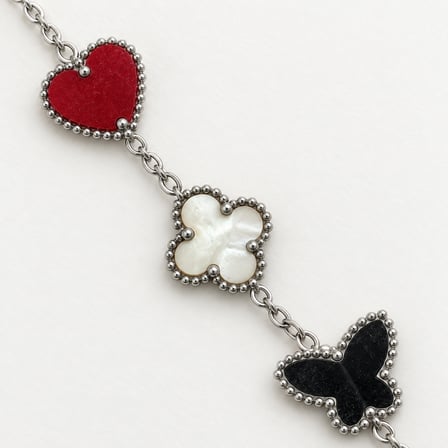 Butterfly - Hearth - Kelebek Kalp ve Yonca Renkli Kadın Bileklik