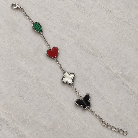 Butterfly - Hearth - Kelebek Kalp ve Yonca Renkli Kadın Bileklik