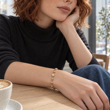 Flora Işıltısı Gold Renk Çiçek Motifli Dorika Toplu Kadın Bileklik