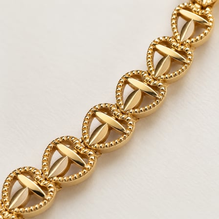 14K Altın Kaplama - Amora Gold Kalp ve Yaprak Motifli Paslanmaz Çelik Kadın Bileklik – Zarafetin İmzası - 18,5 cm