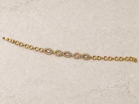 XP Liora Işıltısı Gold Renk Markiz ve Damla Motifli Taşlı Paslanmaz Çelik Kadın Bileklik - 18 cm