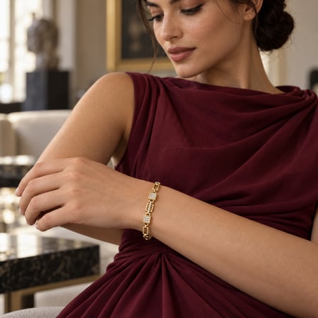 XP Tria Işıltı Gold Renk Kare Taşlı Geometrik Kadın Bileklik – Paslanmaz Çelik - 19 cm