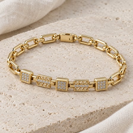 XP Tria Işıltı Gold Renk Kare Taşlı Geometrik Kadın Bileklik – Paslanmaz Çelik - 19 cm