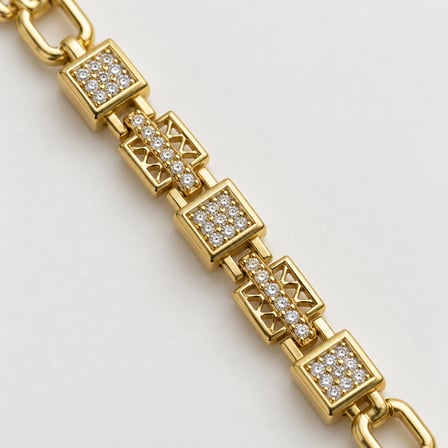 XP Tria Işıltı Gold Renk Kare Taşlı Geometrik Kadın Bileklik – Paslanmaz Çelik - 19 cm