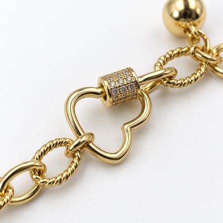 XP Özel Seri Amoré Kalp Kilitli Taş Detaylı Gold Renk Charm Zincir Vidalı Bağlantılı Kadın Bileklik 18 cm