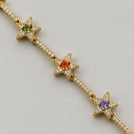 XP Özel Seri - Stella Nova Renkli Taşlı Yıldız Bileklik – Altın Rengi Işıltılı Kadın Bilekliği - 17 - 19 cm