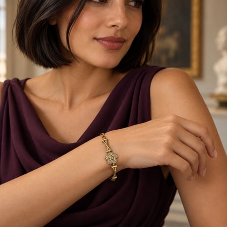 XP Özel Seri Stella Bloom Gold Renk Yıldız ve Çiçek Motifli Işıltılı Taşlı Kadın Bileklik - 17 - 18,5 cm
