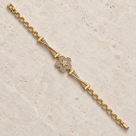 XP Özel Seri Stella Bloom Gold Renk Yıldız ve Çiçek Motifli Işıltılı Taşlı Kadın Bileklik - 17 - 18,5 cm