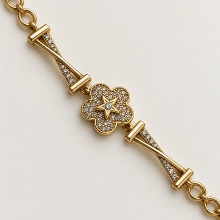 XP Özel Seri Stella Bloom Gold Renk Yıldız ve Çiçek Motifli Işıltılı Taşlı Kadın Bileklik - 17 - 18,5 cm