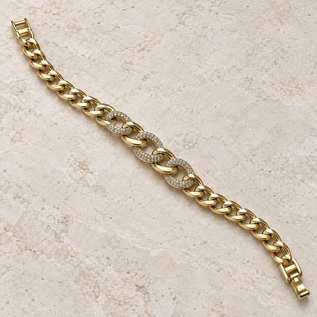 XP Özel Seri Tria Glow Gold Renk Üç Taşlı Halka Detaylı Gurmet Zincir Kadın Bileklik - 18,5 cm