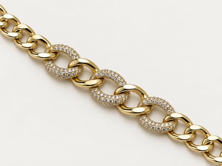 XP Özel Seri Tria Glow Gold Renk Üç Taşlı Halka Detaylı Gurmet Zincir Kadın Bileklik - 18,5 cm