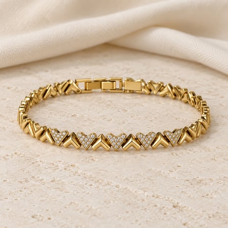 XP Özel Seri V Aura Gold Renk Taşlı V Motifli Kadın Bileklik - 17 - 19 cm