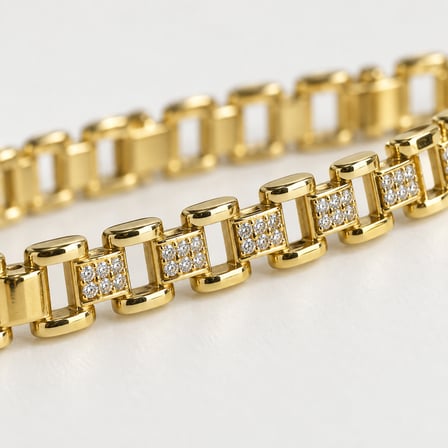 XP Özel Seri | Işıltı Rotası Gold Renk Taş Detaylı Geometrik Halkalı Kadın Bileklik 17,5 - 20 cm