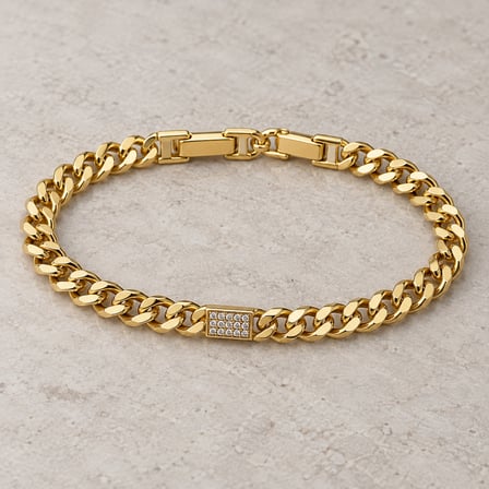 XP Özel Seri - Aurelia Işıltı İmzası Gold Renk Taşlı Dikdörtgen Detaylı Gurmet Zincir Kadın Bileklik 17 - 19 cm