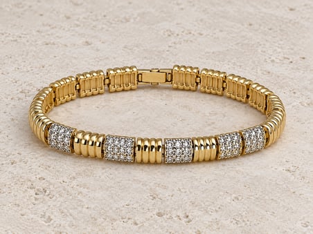 XP Özel Seri | Altın Ritmi Taşlı Dikdörtgen Detaylı Gold Renk Kadın Bileklik - 19 cm