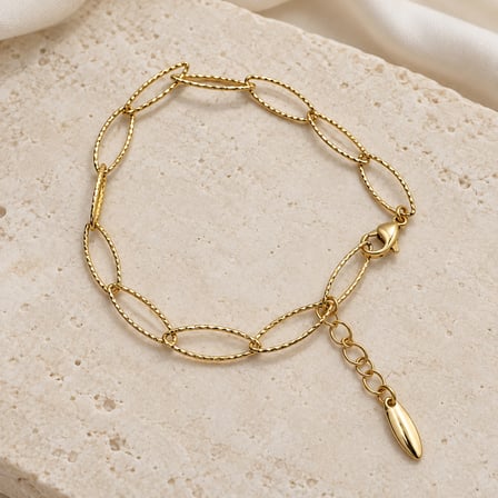 XP Özel Seri | Aurelia Işık Halkası Gold Renk Dokulu Oval Zincir Kadın Bileklik – Ayarlanabilir Zarif Tasarım - 17 - 19 cm