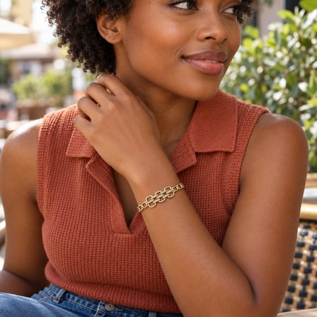 XP Özel Seri | Trio Aura Taşlı Geometrik Halka Tasarımlı Altın Renk Kadın Bileklik - 17,5 - 19 cm