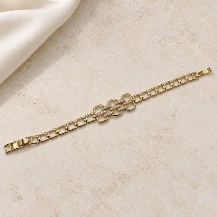 XP Özel Seri | Trio Aura Taşlı Geometrik Halka Tasarımlı Altın Renk Kadın Bileklik - 17,5 - 19 cm