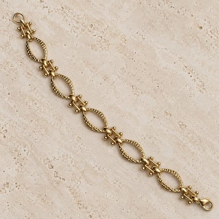 XP Özel Seri | Aurelia Gold – Paslanmaz Çelik Kadın Bileklik, Altın Rengi Desenli Oval Halka Tasarım