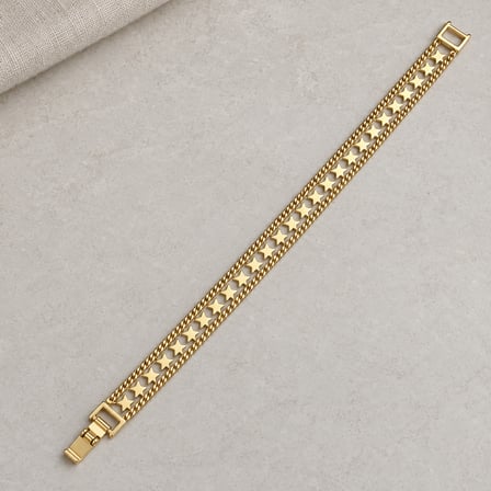 XP Özel Seri | Stella Line Yıldız Yolu Altın Renk Çift Zincir Detaylı Kadın Bileklik - 18 cm