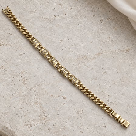 XP Özel Seri | Aurelia Işıltı Rotası Altın Renk Çift Sıra Taş Detaylı Gurmet Zincir Kadın Bileklik - 18 - 20 cm