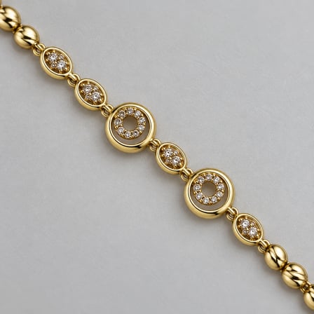 XP Özel Seri | Çifte Aura Gold Renk Işıltılı Taşlı Çift Halka Detaylı Zarif Kadın Bileklik - 17 - 19 cm