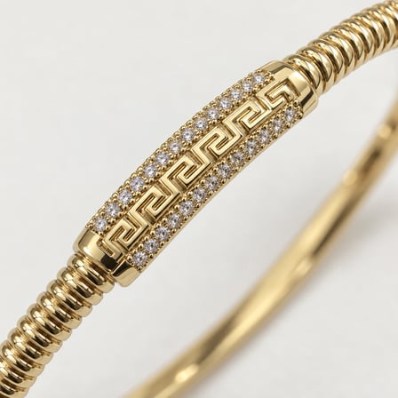 Aurelia Işıltısı Gold Renk Taşlı Grek Desenli Kadın Kelepçe Bileklik - 16,5 - 18 cm (60)
