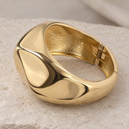 Auréa Sculpt Gold Renk Heykelsi Tasarım Marka Muadili Geniş Kadın Gösterişli Kelepçe Bileklik - 16,5 - 18 cm (60)