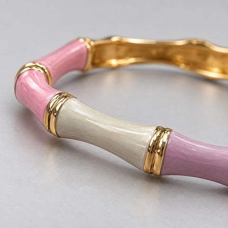 Pastel Rüya Bambu Model Mineli Kadın Kelepçe Bileklik – Pembe Lila ve Ekru, Altın Rengi Detaylı - 16,5 - 18 cm (60)