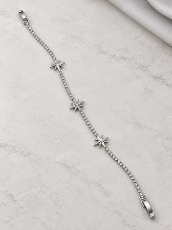 Stella Işıltısı Kutup Yıldızı Figürlü Gümüş Renk Sıra Taşlı Kadın Bileklik - 17 - 18,5 cm