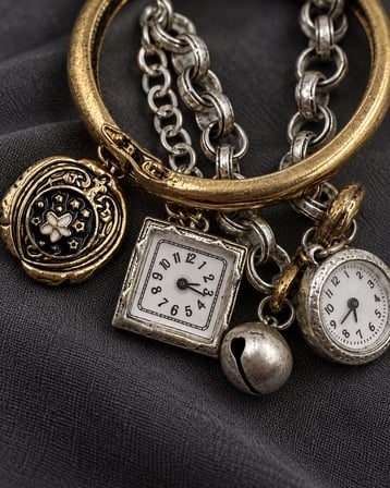 Zamanın Hazinesi ZRA Muadili Vintage Saat Figürlü Çift Renk Zincir Detaylı Kadın Kelepçe Bileklik - 16,5 - 18 cm (60)