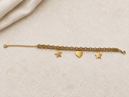 Star Love Yıldız & Kalp Sallantılı 316L Paslanmaz Çelik Altın Renk Kadın Bileklik