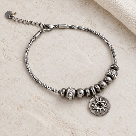 Mystic Eye Gümüş Renkli Göz Figürlü Taş Detaylı Charm Kadın Bileklik