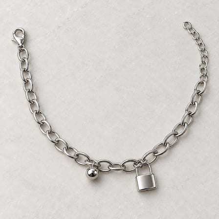 XP Urban Lock Gümüş Renk Kilit ve Küre Figürlü Oval Zincir Kadın Bileklik