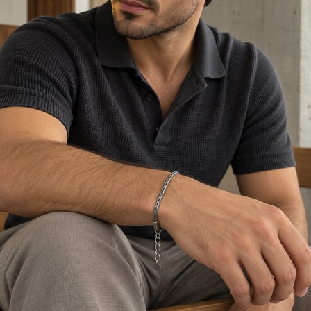 Dora’s Shine Silver Edge Gümüş Renk  Zincir  Bileklik – Ayarlanabilir Erkek Bileklik